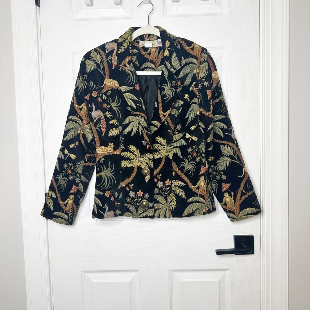 Vintage Painted Pony Size Small Tapestry‎ Blazer Jungle Print Two Button